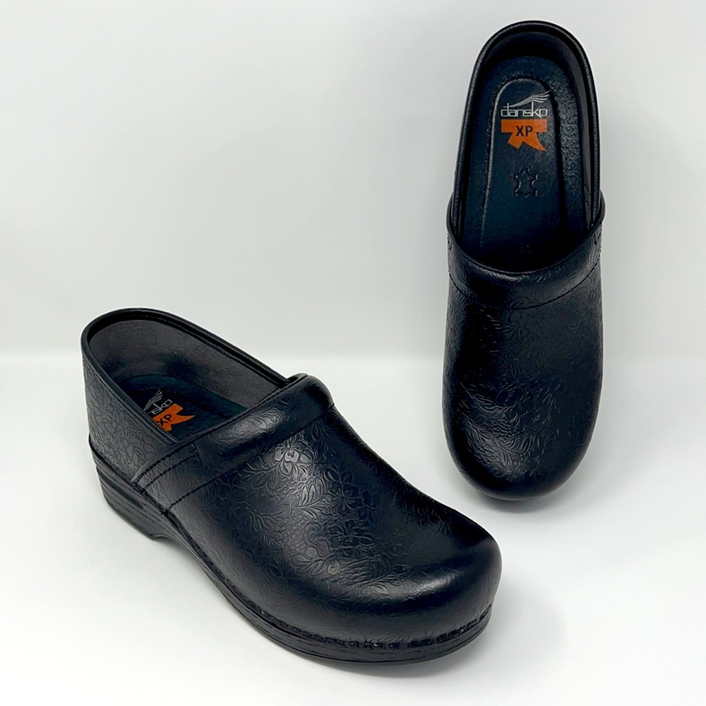 Dansko XP Black Tooled Leather Professional Clogs